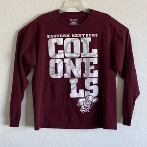 CHAMPION Men’s Maroon Eastern Kentucky Colonels Long Sleeves T Shirt Size L